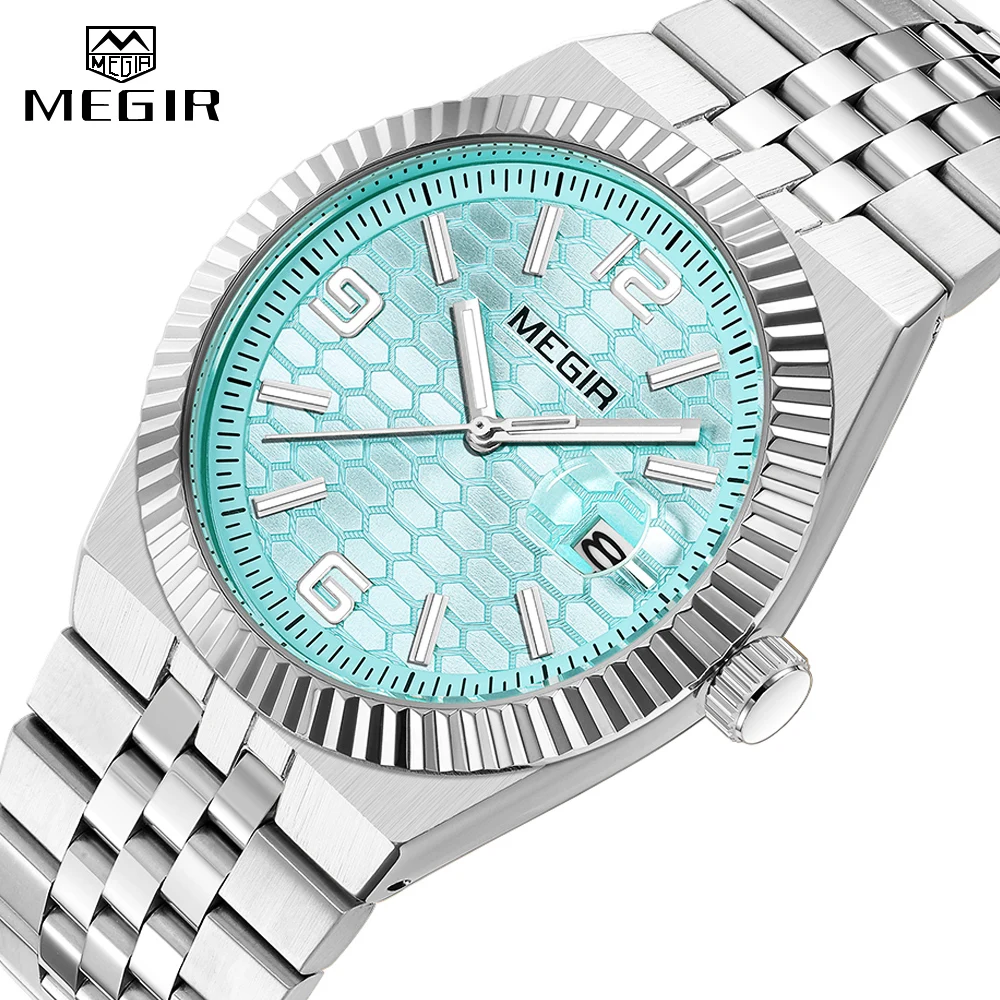MEGIR New Quartz Watch for Men Luxury Brand Stainlss Steel Date Man Wristwatch Fashion Waterproof Clock Original Mens Watches