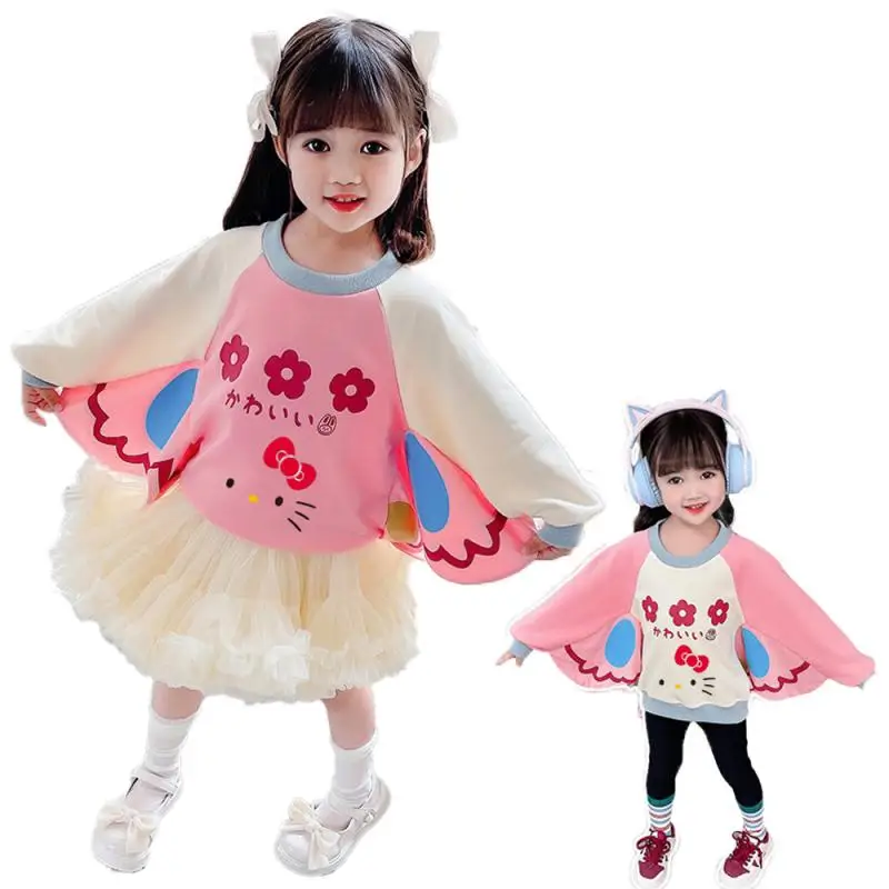 

Hello Kitty Butterfly Wings Hoodie Sanrio Kawaii Anime Figure Spring Autumn Girls Clothes Cute Cartoon Christmas Gift for Kids