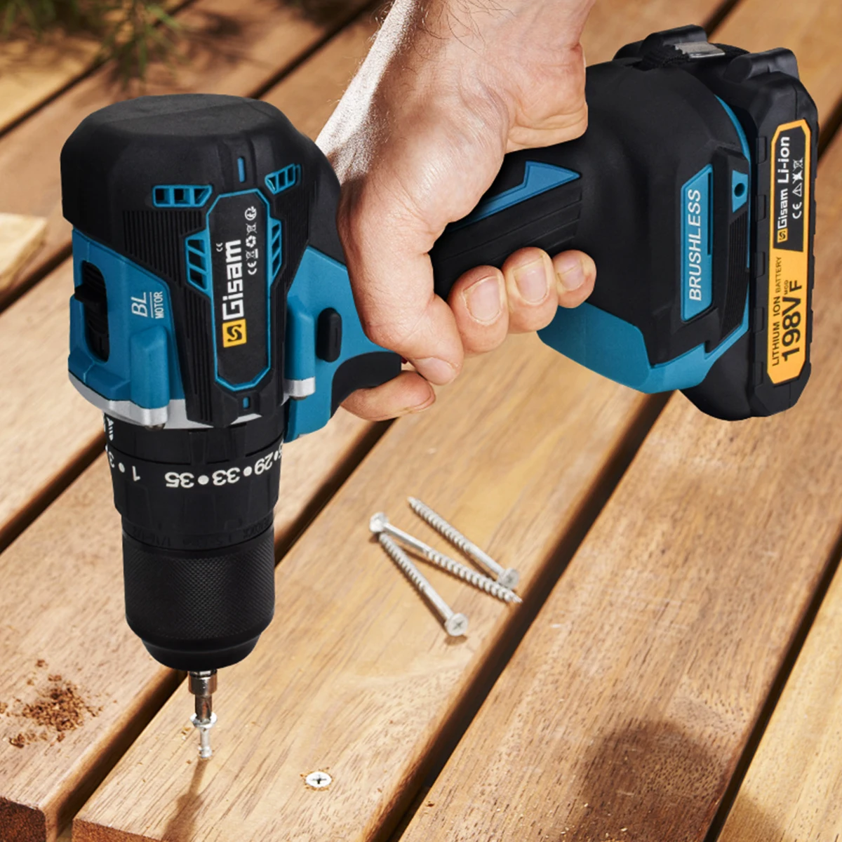 Gisam 13mm 35+3 Torque Brushless Electric Impact Drill Cordless Drill Electric Screwdriver Power Tools For Makita 18V Battery 3