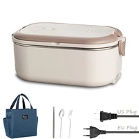 Boîte à déjeuner chauffée électrique, prise ue US, chauffe-aliments pour repas, 220V 110V 1L, voyage, travail en plein air, récipient chauffant pour aliments, ensemble en acier inoxydable 1
