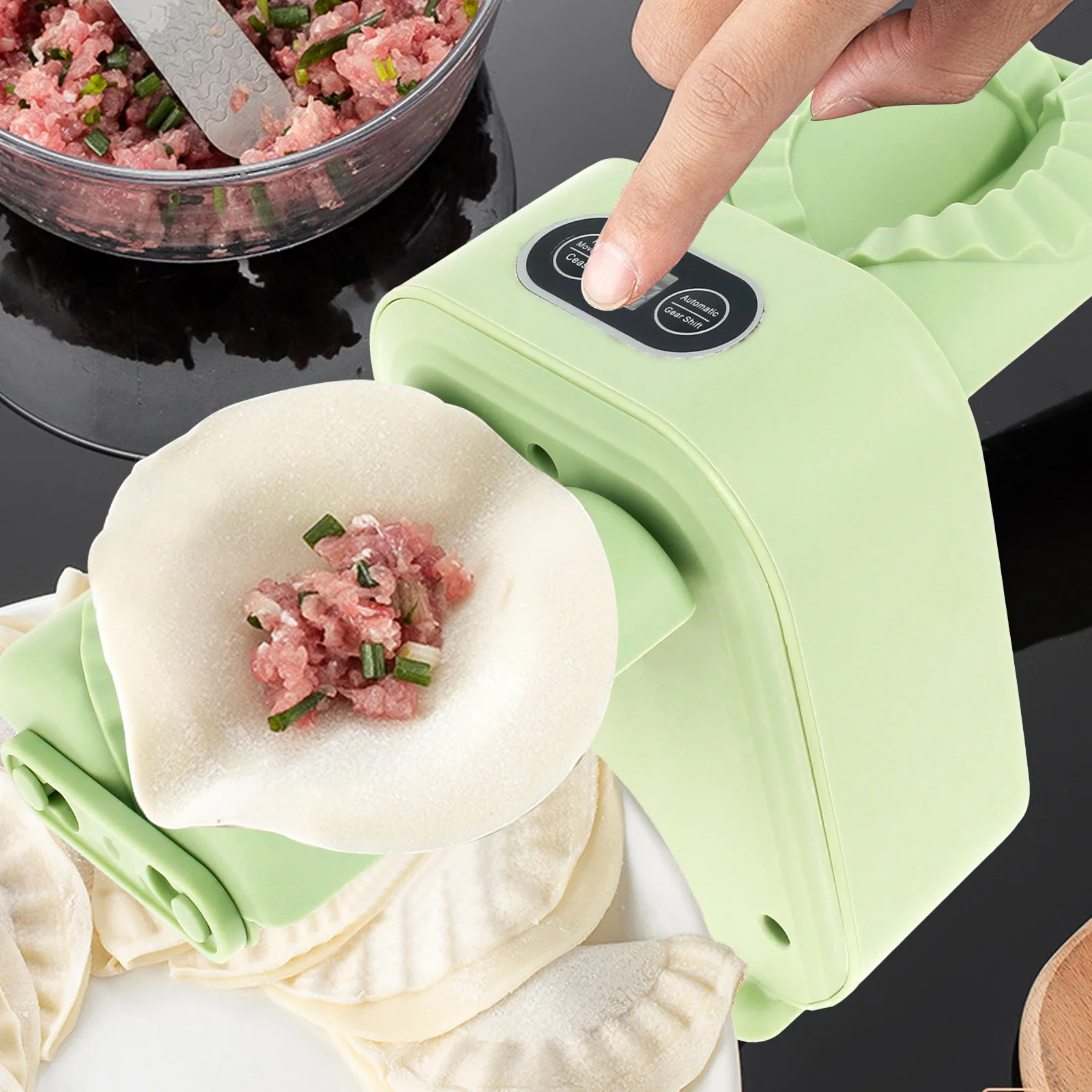 New Electric Dumpling Maker Double Head Dumpling Maker Press Automatic Machine with Spoon Brush Rechargeable