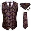 Purple Gold Silk Mens Vest Tie Set Jacquard Paisley Sleeveless Jacket Suit Waistcoat Necktie Hanky Cufflinks Wedding Business 3