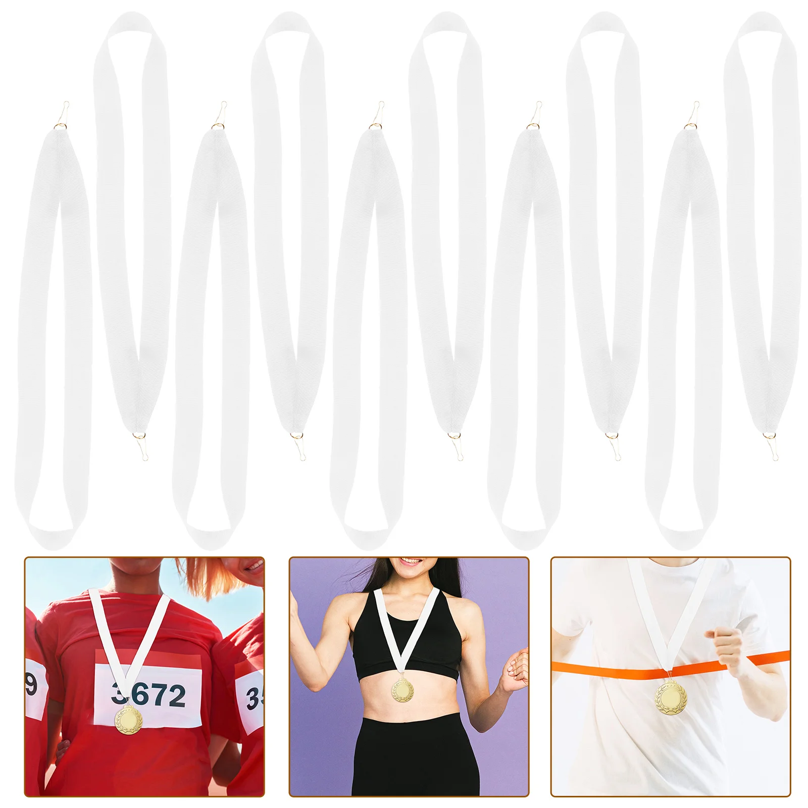 10 Pcs Medal Lanyard Multi-function Neck Ribbon White Sports for Competition Party Polyester Straps