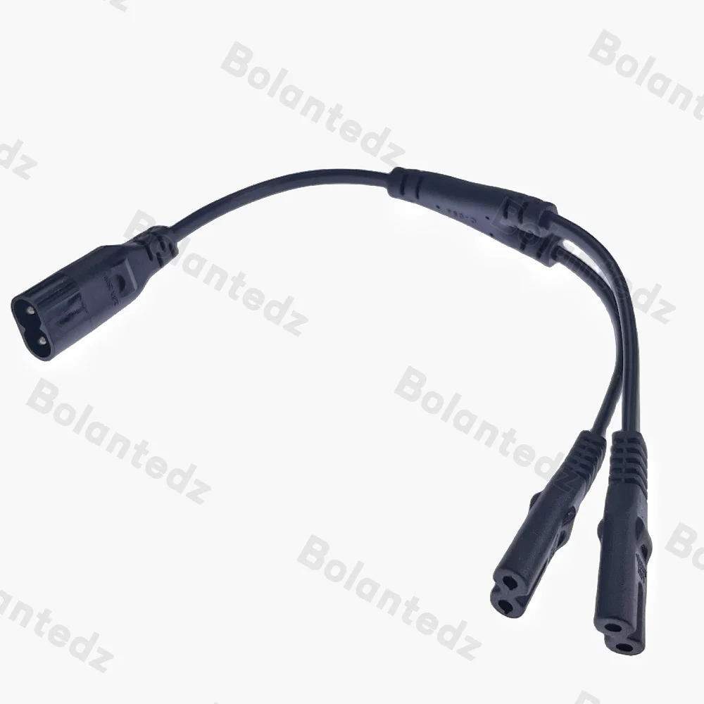 power extension cable power cord ac power cord IEC 320 C8 2Pin Male to 2 x C7 Female Y Split Power Cable About 28CM IEC 320 C7 to C8 extension cords male female 1PC