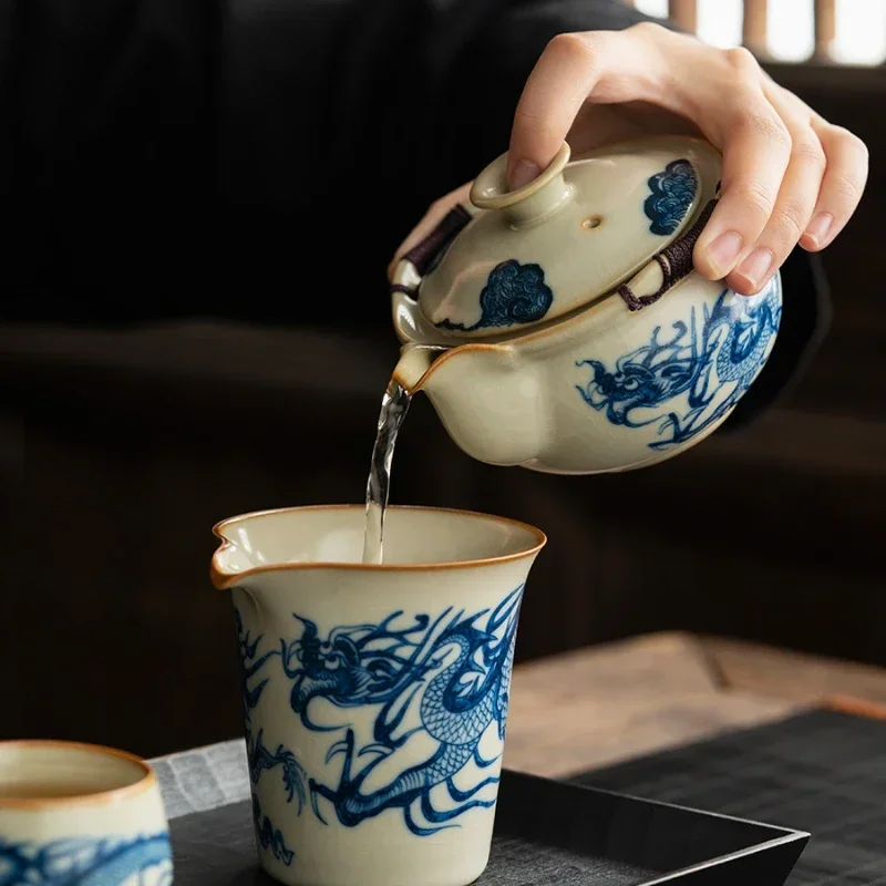 

Kiln Lid Bowl Household Kitchen Blue and White Porcelain Gaiwan Anti Scald Hand Grab Pot High Grade Tea Tureen Teaware Gaiwan