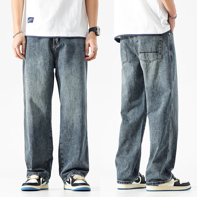 Mens dark blue baggy jeans Clearance