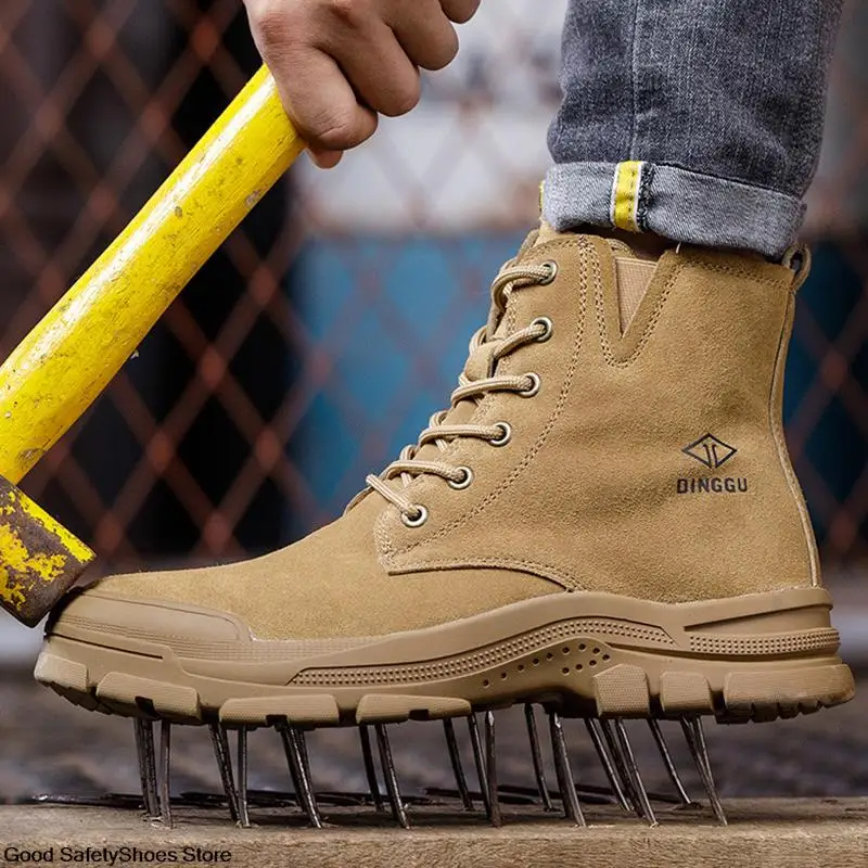 Cow Suede Work Boots Men Safety Shoes Anti-Smash Anti-Scalding Welder Shoes Steel Toe Safety Boots Men Autumn Winter Work