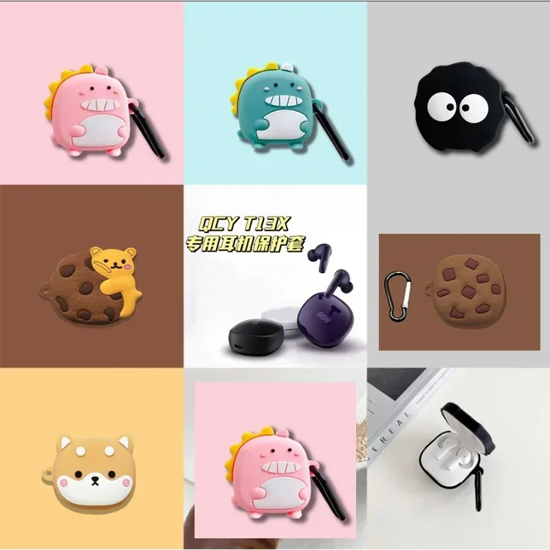

Dinosaur For QCY T13 X Case Cover Silicone Soft Shell Protective Case For QCY T13 X Earbuds Earphone Case Charging Box With Hook