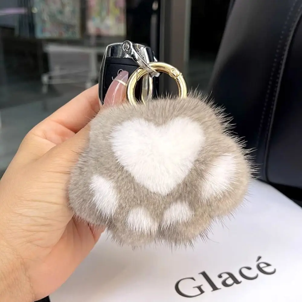 Cat Paw Pendant Keychain Fluffy Kawaii Faux Fur Keychain Charm Kid Gift Plush Toy Key Ring Backpack Car Key Pendant