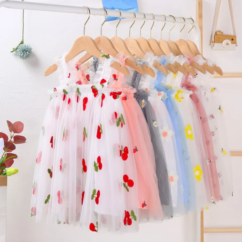 12M-4T Summer Cute Sleeveless Strap Tulle Baby Girl Dress First Birthday Girl Party Princess Dress Toddler Girl Clothes