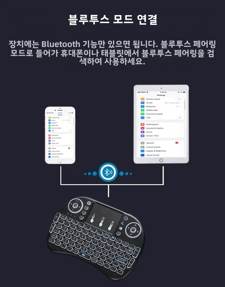 iPazzPort 무선 키보드 터치패드, 2.4G 및 Bluetooth 듀얼 모드 |   RGB 백라이트 |   스마트 TV 및 PC 노트북과 호환 가능