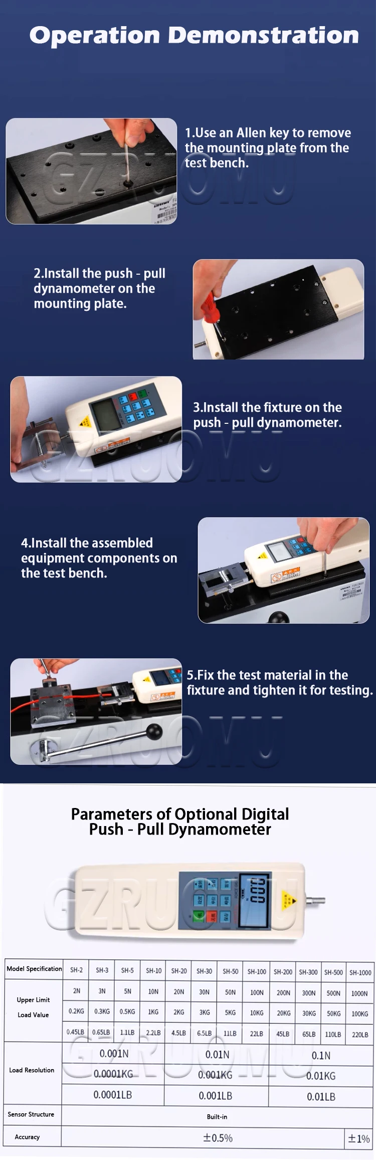500N/1000N Digital Pull Force Tester High Precision Force Gauge Push Pull Gauge