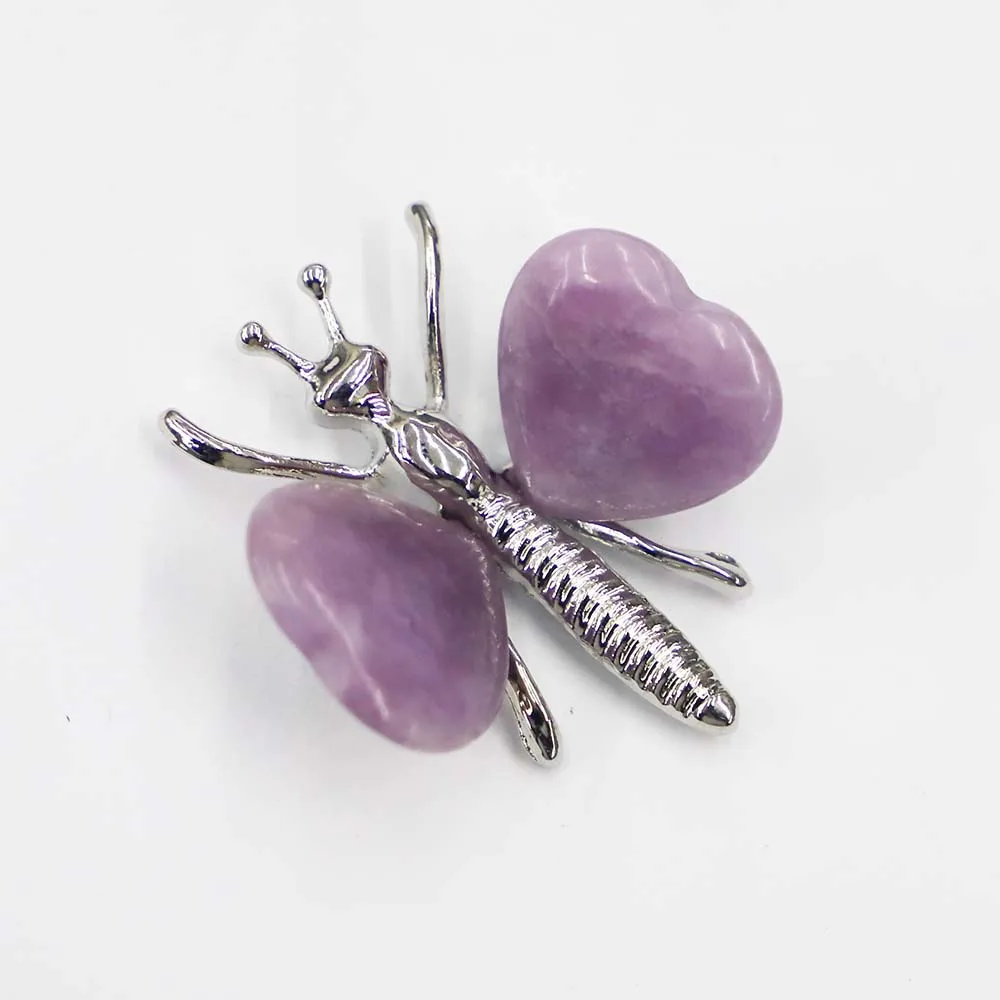 New Natural Stone Multicolor Heart Silver Butterfly DIY Crystal Wing Animal Ornaments Charms Jewelry Accessories Wholesale 12Pcs