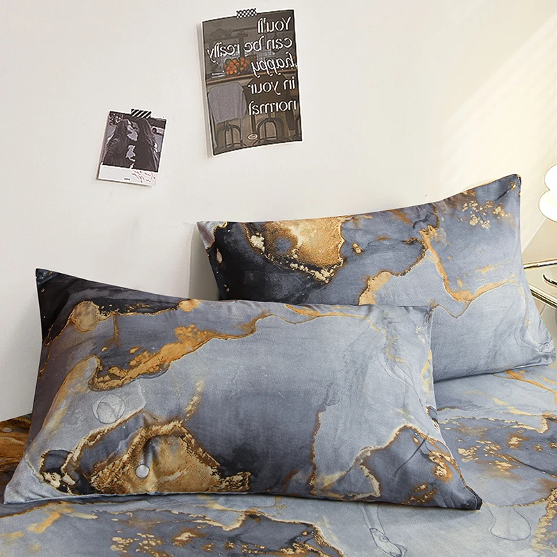 Fashion Luxury Marble Fitted Sheet Set, Soft Comfortable Breathable 360° Wrap Bedding Sets with Deep Pocket, for Bedroom Decor 4