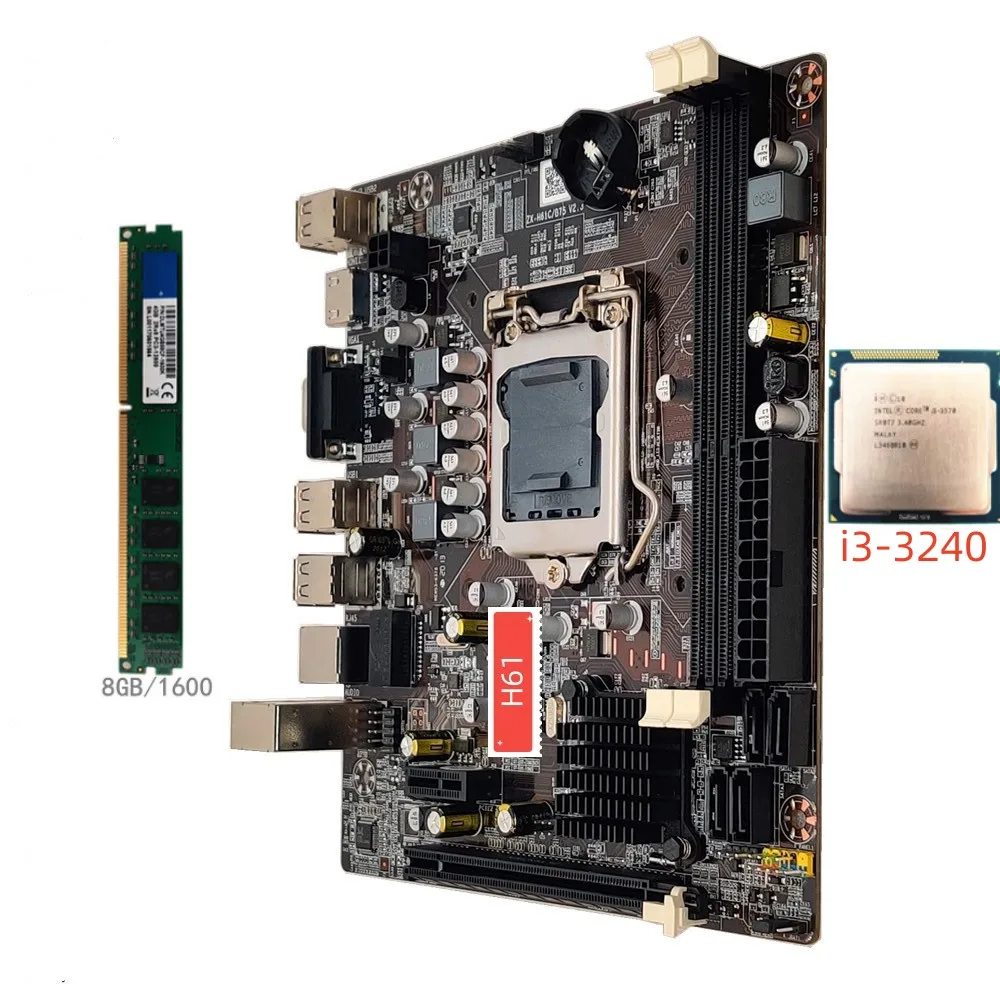 

Настольный процессор H61 LGA1155, Двухъядерный процессор Intel, ЦП 3,3 ГГц, i3-3240 + 4 Гб, память 1600 Гц