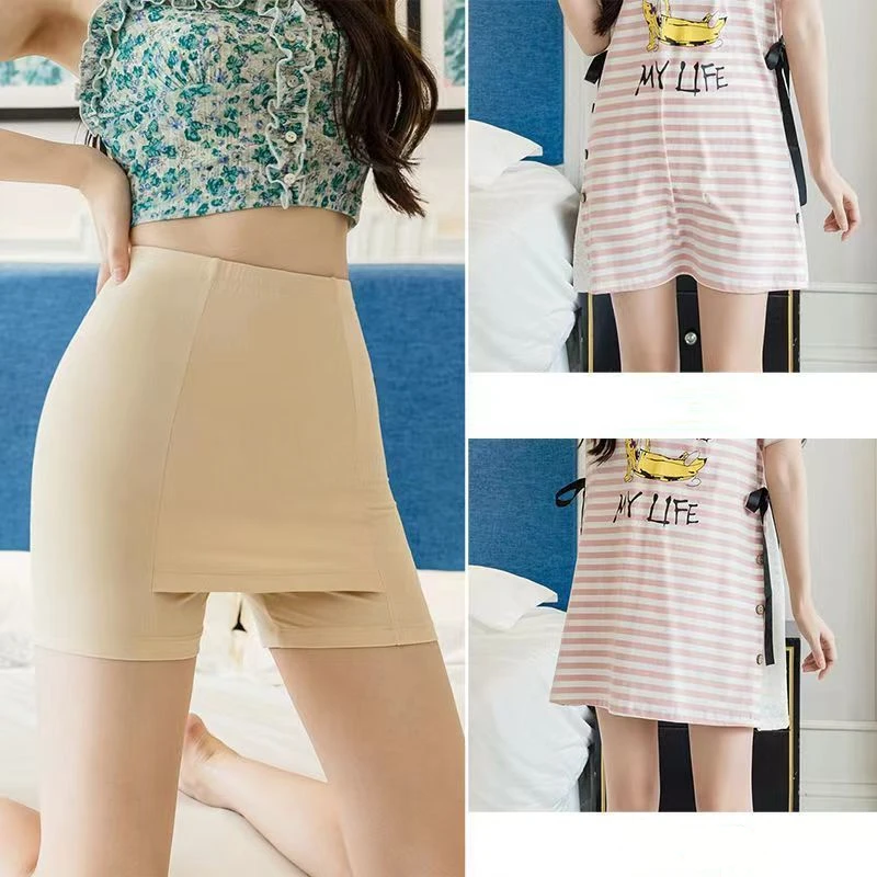 Ice Silk High Waist Safety Pants Boxer Women Thin Sliming Fit Summer Shorts Double Layer Seamless Skirt Shorts