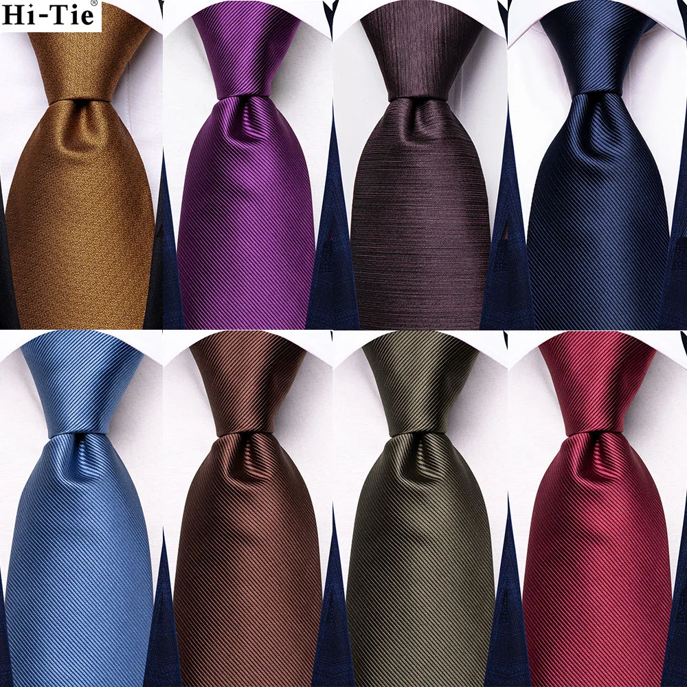 

Hi-Tie Solid коричневый фиолетовый Шелковый Свадебный галстук для мужчин подарок мужской галстук Handky Cufflink модный дизайнерский бизнес вечерние Прямая поставка