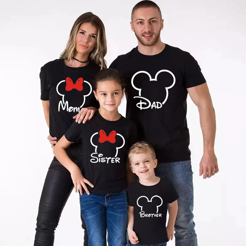 Disney Family Matching T-shirt Mickey and Minnie Head Shirt Cotton Dad Mom Brother Sister Tees Baby Rompers Family Trip Outfits 2