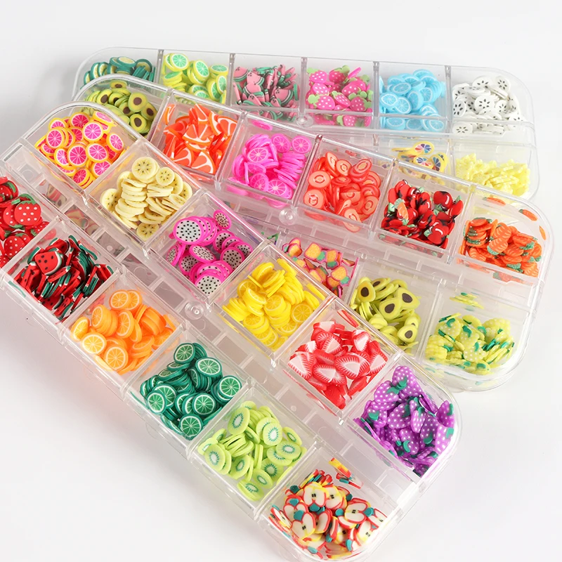 

3Boxes Soft Clay Fruit Nail Art Decorations Cute Strawberry Lemon Sequins For Manicure Design Gel Acrylic Salon Nail Accessories