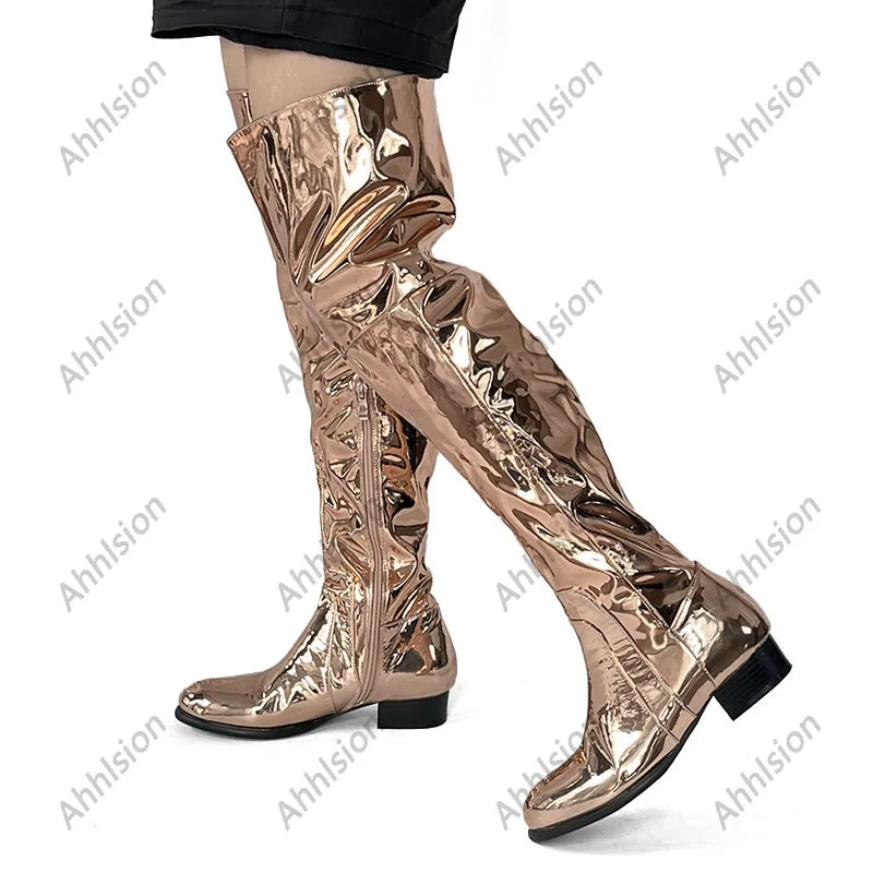 Women Over Knee Boots Side Zipper Flat With Heels Round Toe