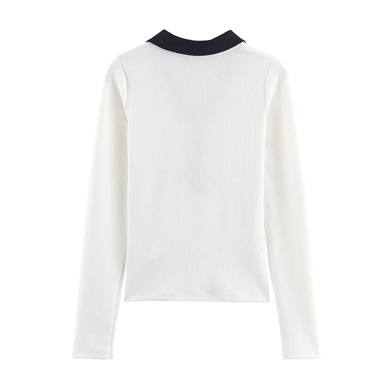 2026 Spring Autumn Casual T-Shirts Fashion Contrast Color Design Long Sleeve Knit T-Shirts For Women Streetwear Casual Short Top