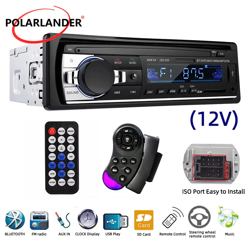1 Din автомагнитола USB SD карта AUX приемник FM-радио Bluetooth громкая связь Стерео 12 в
