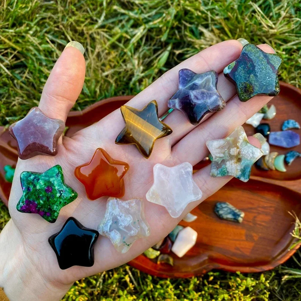 

Mineraali Natural Stone Pentagram Statue Five-pointed Mini 3cm Quartz Star Healing Crystal Amethyst Lapis Gemstone Home Ornament