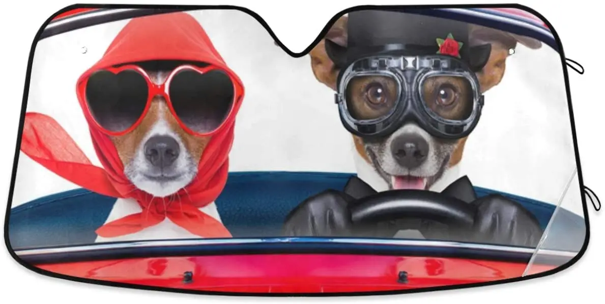 

Oarencol Jack Russell Dogs Driving Car Windshield Sun Shade Funny Cute Animal Foldable UV Ray Sun Visor Protector Sunshade to Ke