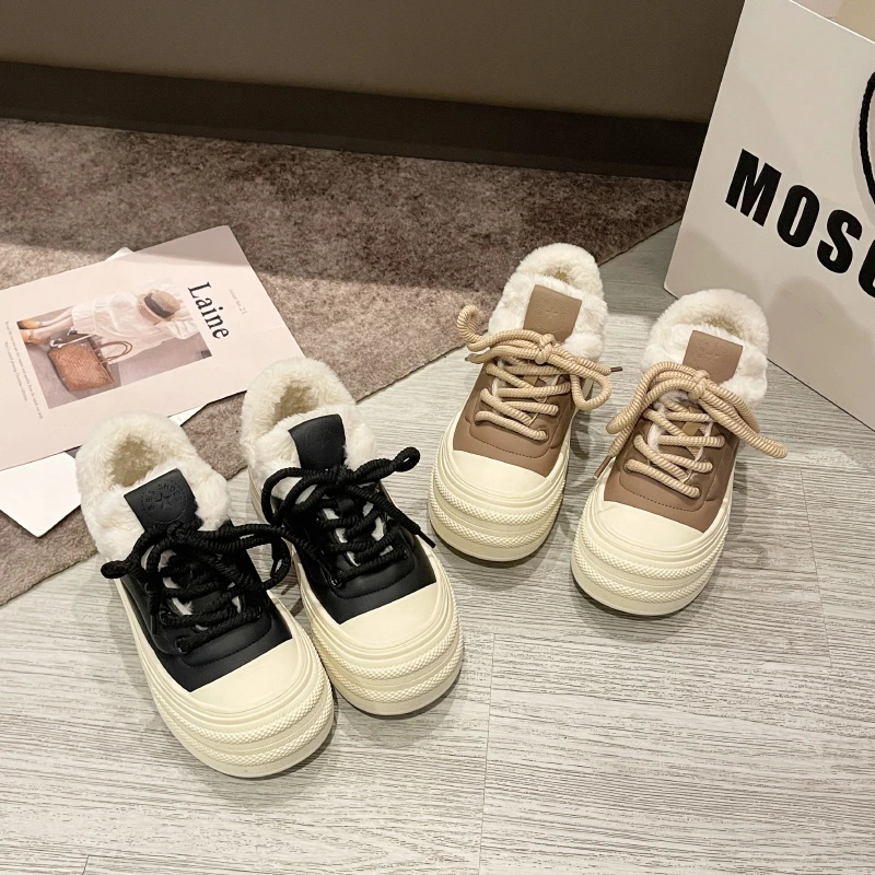 Women Snow PU Lovely Shoes Female Luxury Non-Slip Platform Casual Flat Footwear Winter Firm Warm Plush Shoe Girls Free-Shipping