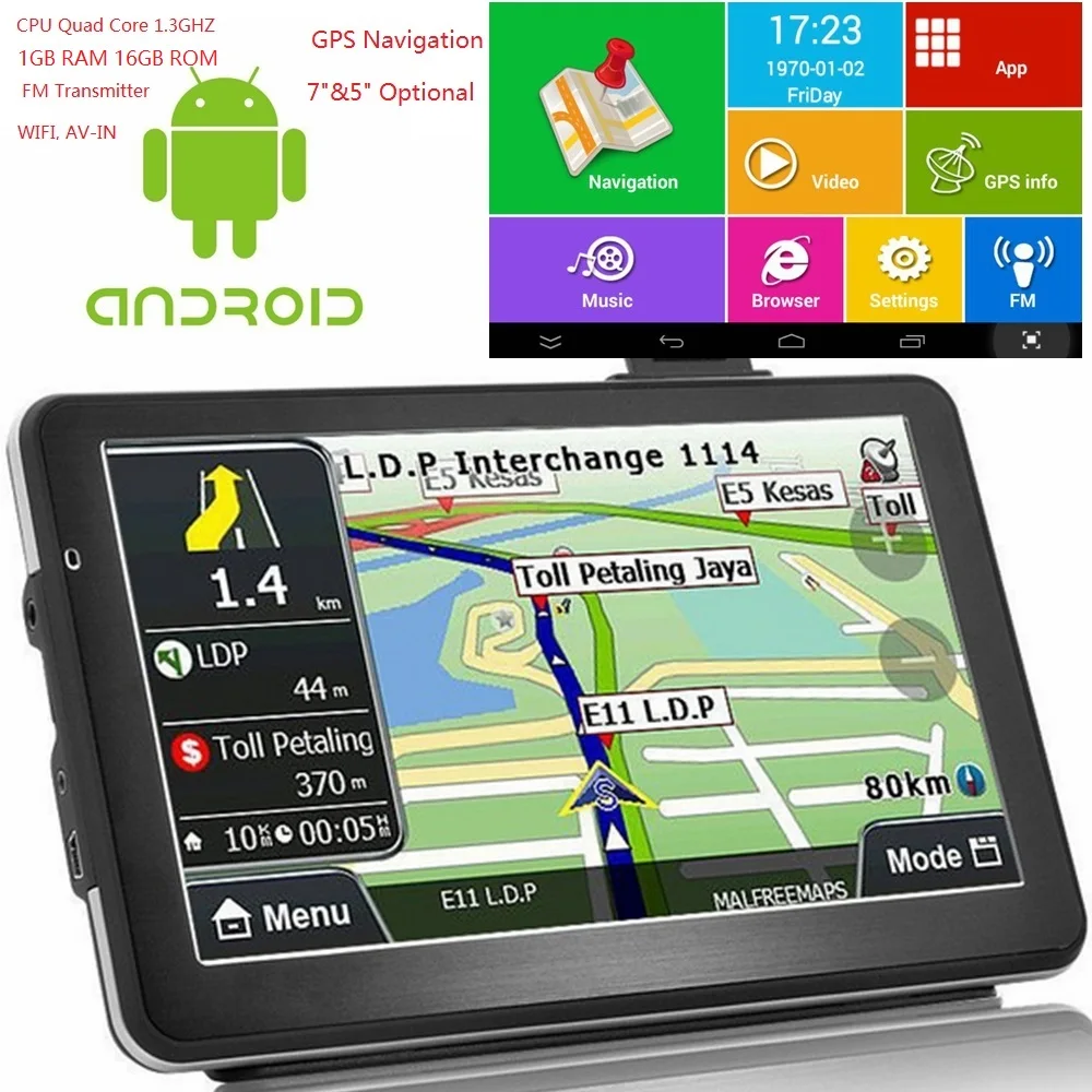 Car GPS Navigation Sat Na AV-IN Bluetooth WIFI FM Transmitter Bundle Free Maps Android Quad Core 16GB 5 7 Inch gps navigator multimedia navigation