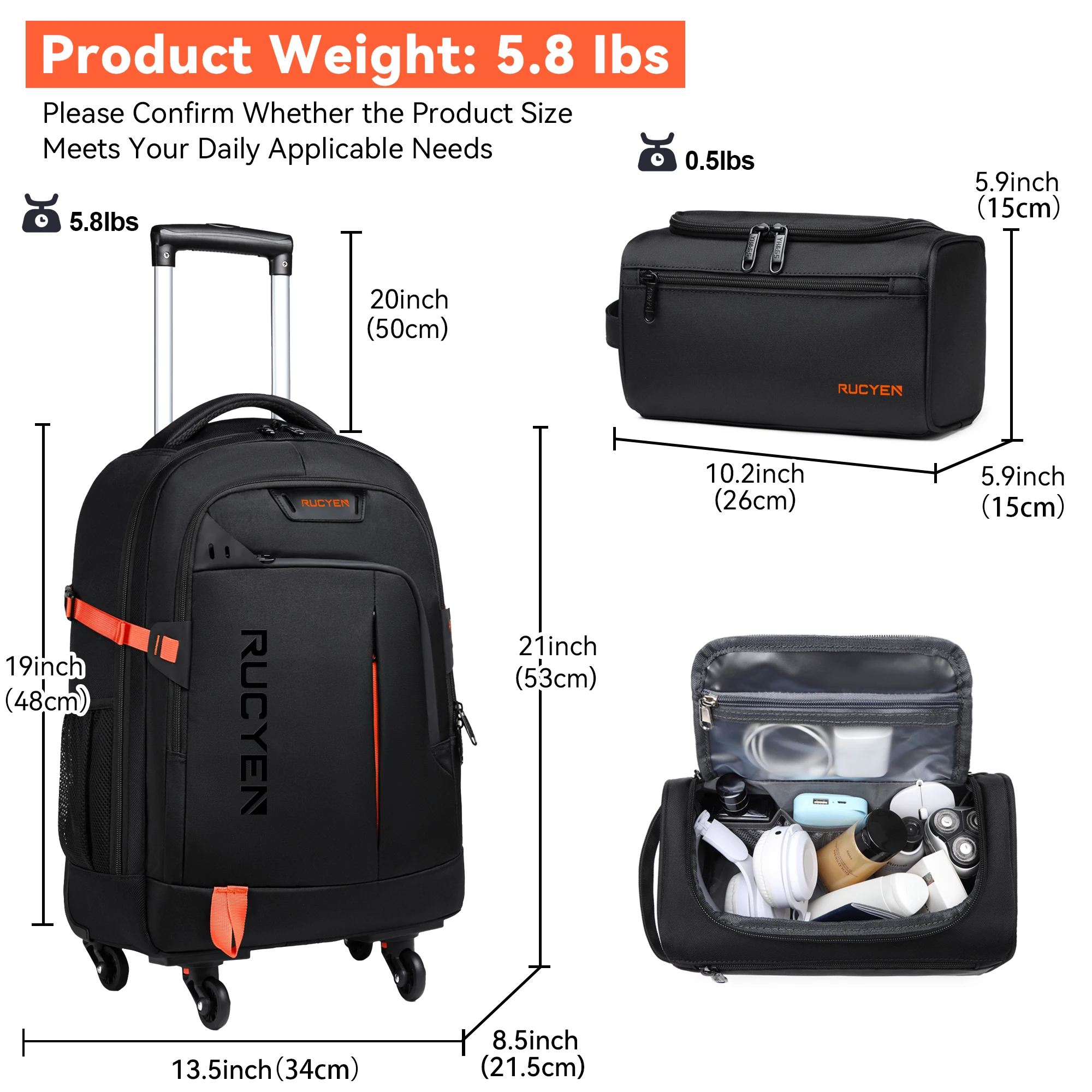 Zaino Trolley MATEIN 2 In 1 - Con Ruote, Porta PC 17 Pollici, USB, Antifurto, 48 Litri, Per Viaggi, Scuola, Lavoro
