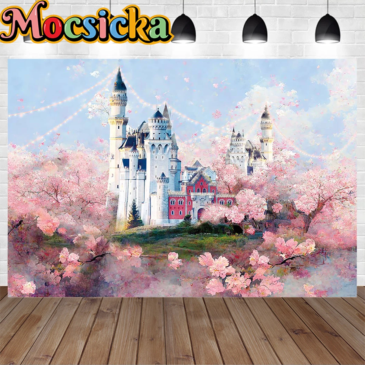 

White Retro Castle Girl Birthday Party Background Poster Prop Pink Flower Manor Backdrop Baby Oil Pinting Art Portrait Photozone