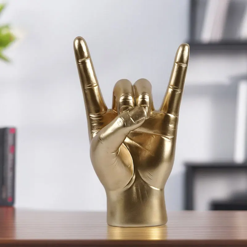 

Creative Music Rock Gesture Finger Sculptures,Resin Hand Statue Wooden Hands Crafts Home Bar Coffee Living Room Decoration