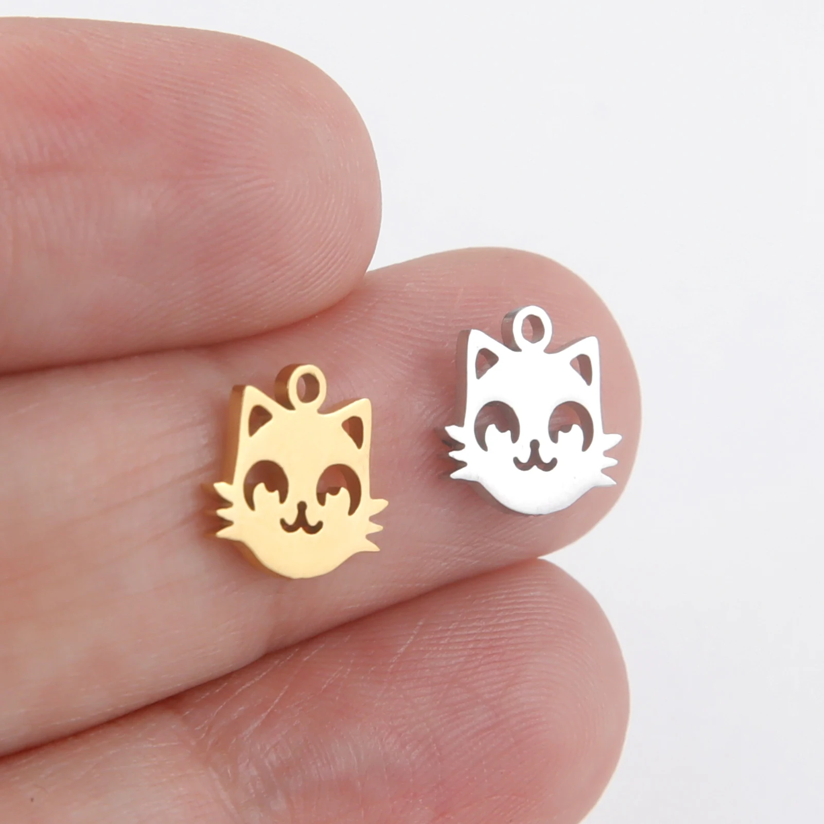 5 Stück niedlichen Katze Charme Zubehör Edelstahl Tiermaus Ohrringe Ring Anhänger DIY Handwerk Geschenk Großhandel – Detail 1