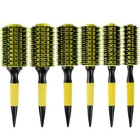 Professional  Round Wooden Hair Brush 6 Sizes Boar Bristle Mix Nylon Salon Women Hair Styling Tools Yellow Brazil Hair Curlerl 1