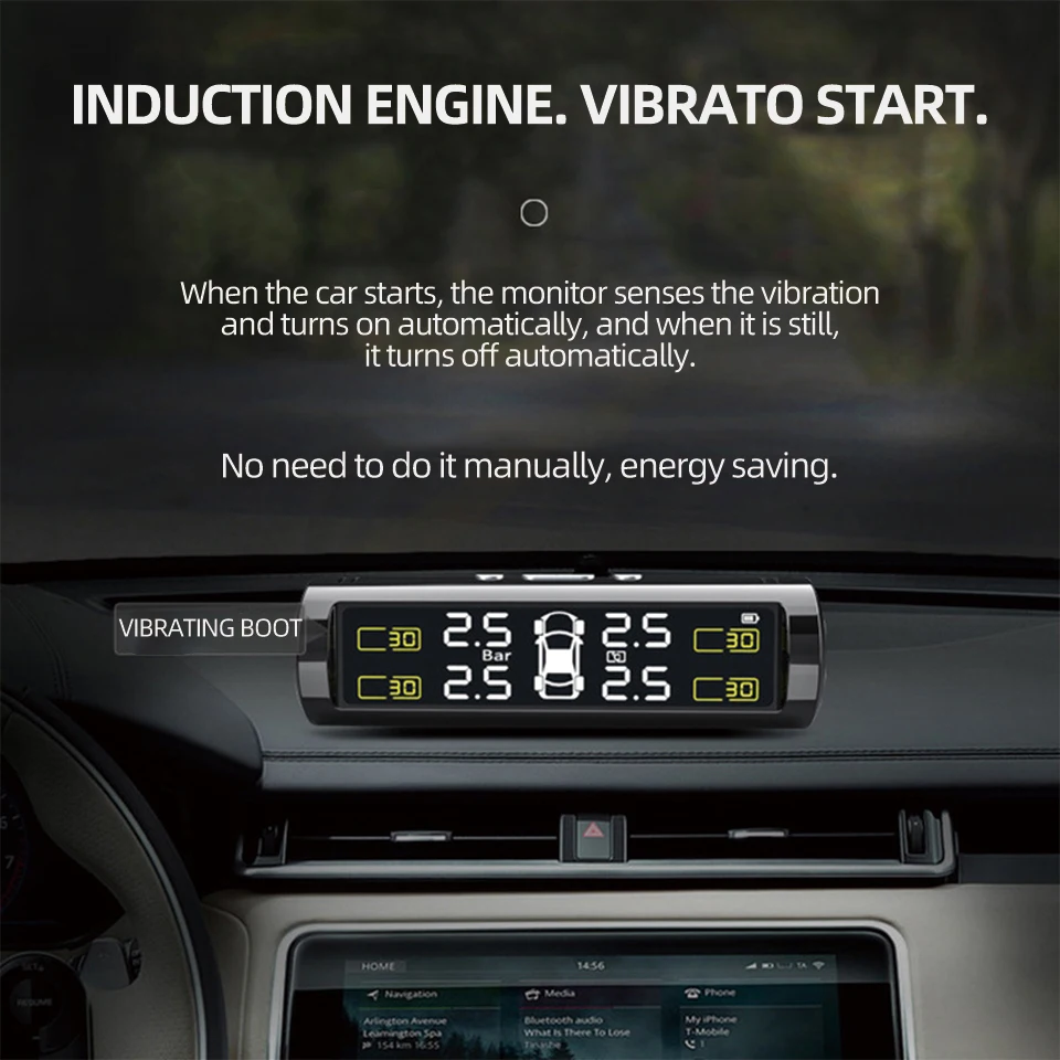 Car Tire Pressure Monitor TPMS Wireless Intelligent Sensing Tire Pressure Monitoring System Hidden Four-wheel Simultaneous Measurement Display