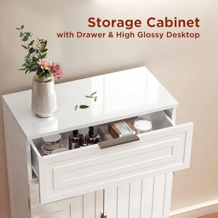 Storage Cabinet Bathroom Floor Cabinet Kitchen Fluted Coffee Bar Cabinet for Living Room Entryway Garage 23.6x11.8x35.4 White