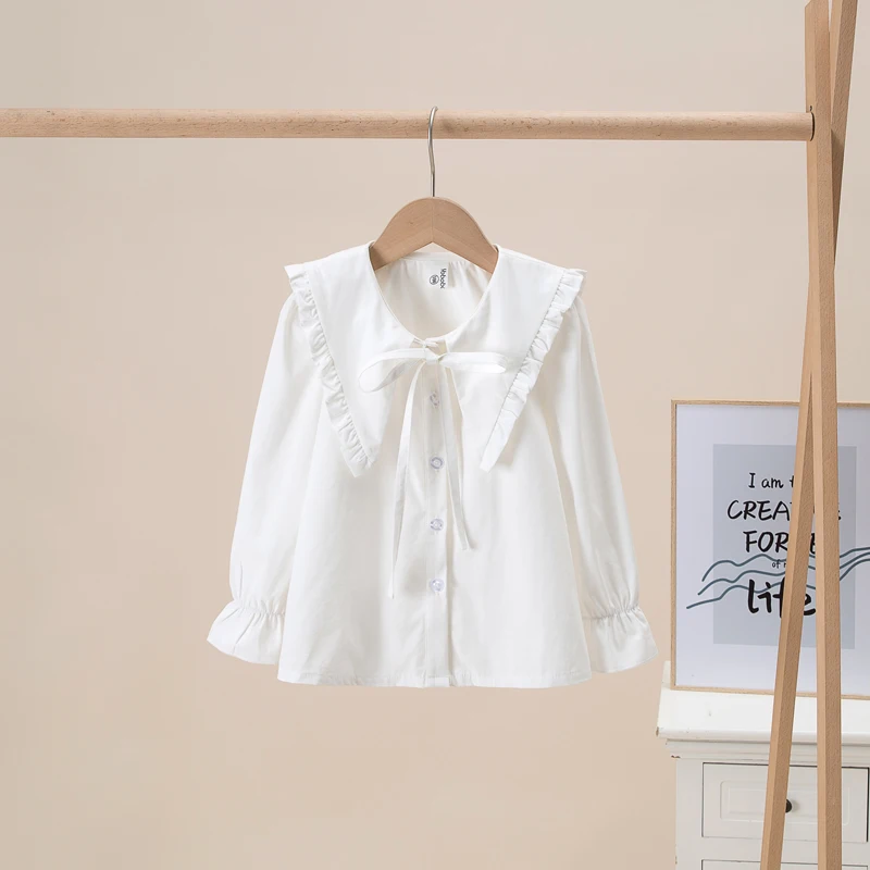 Girls White Blouses NEW Year Spring Fall Cartoon Shirts School Girl Uniforms Blouse Tops Casual Teenage Cotton Clothes