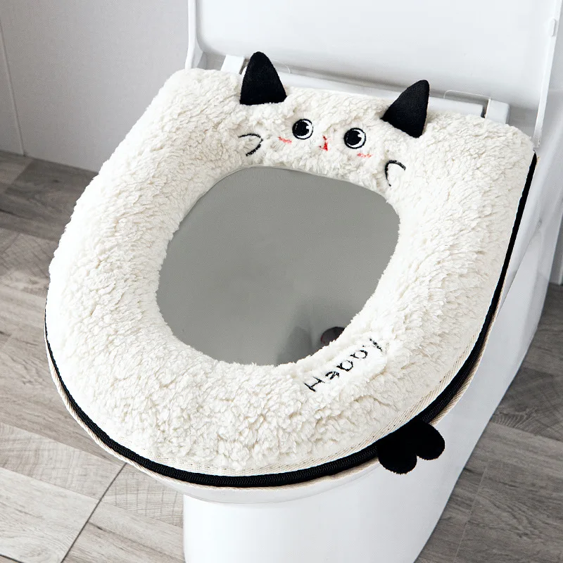 Toilet seat cover autumn winter warm cute WC cushion style thickened Home toilet seat pad plus velvet universal for all seasons toilet seat cover