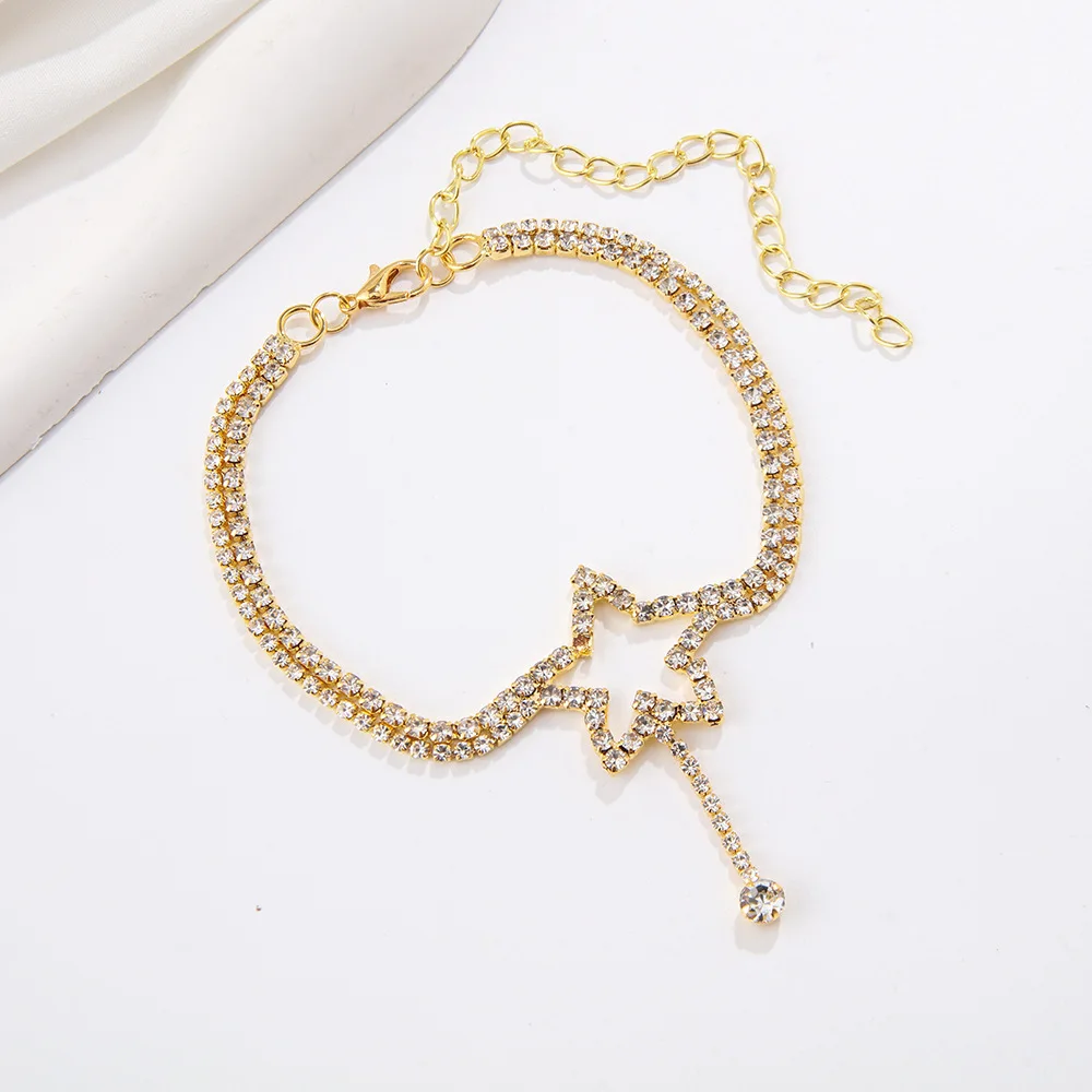 موضة بوهو شرابة القلب حجر الراين سلسلة القدم طبقة...