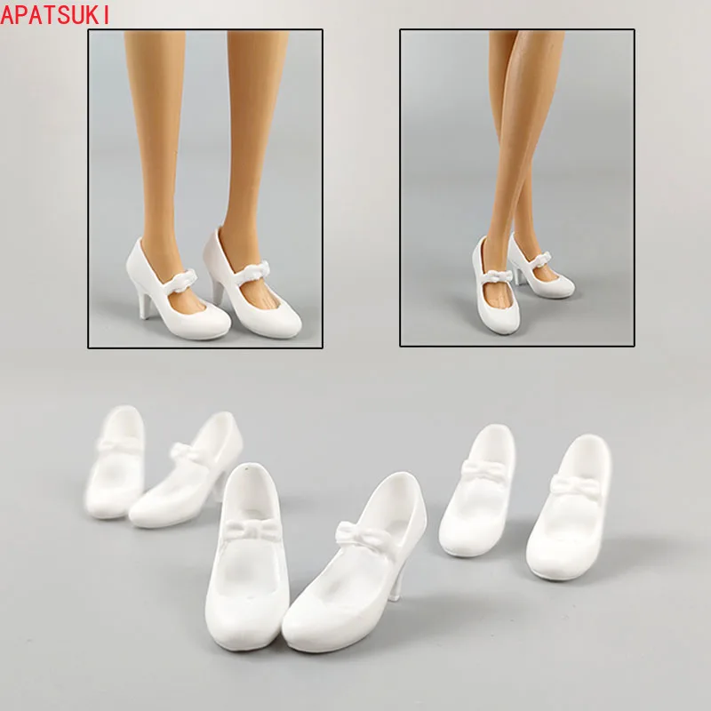 White Plastic Office Formal Shoes for Barbie Doll High Heels