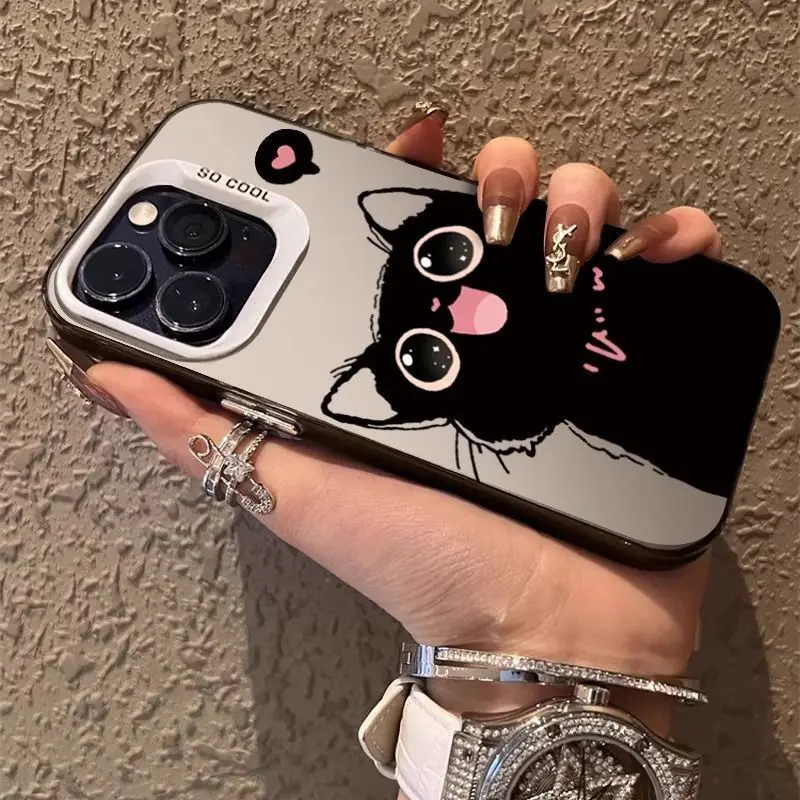 Charming Black Cat Shockproof Phone Case with Colorful Bumper and Hard Back Cover