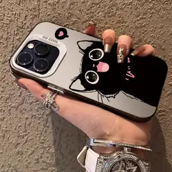 Charming Black Cat Shockproof Phone Case with Colorful Bumper and Hard Back Cover - iPhone 16 (Silver)