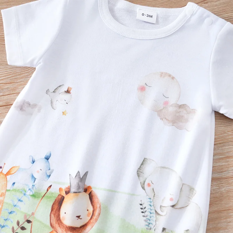 Newborn Clothing Cute Cartoon Animal Print Casual And Comfortable Soft Summer Boys And Girls 0_18 Short Sleeved Baby Jumpsuit - 4