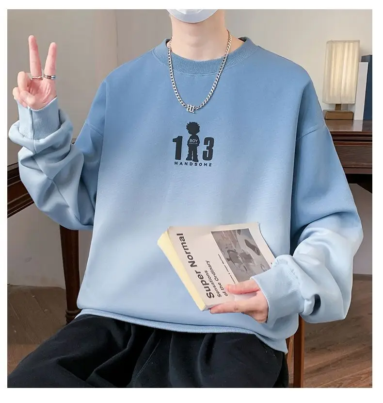 Farbverlauf Langarm T-shirt Männer der Herbst Neue Trendy Marke Lose Rundhals Casual Sweatshirt – Detail 9
