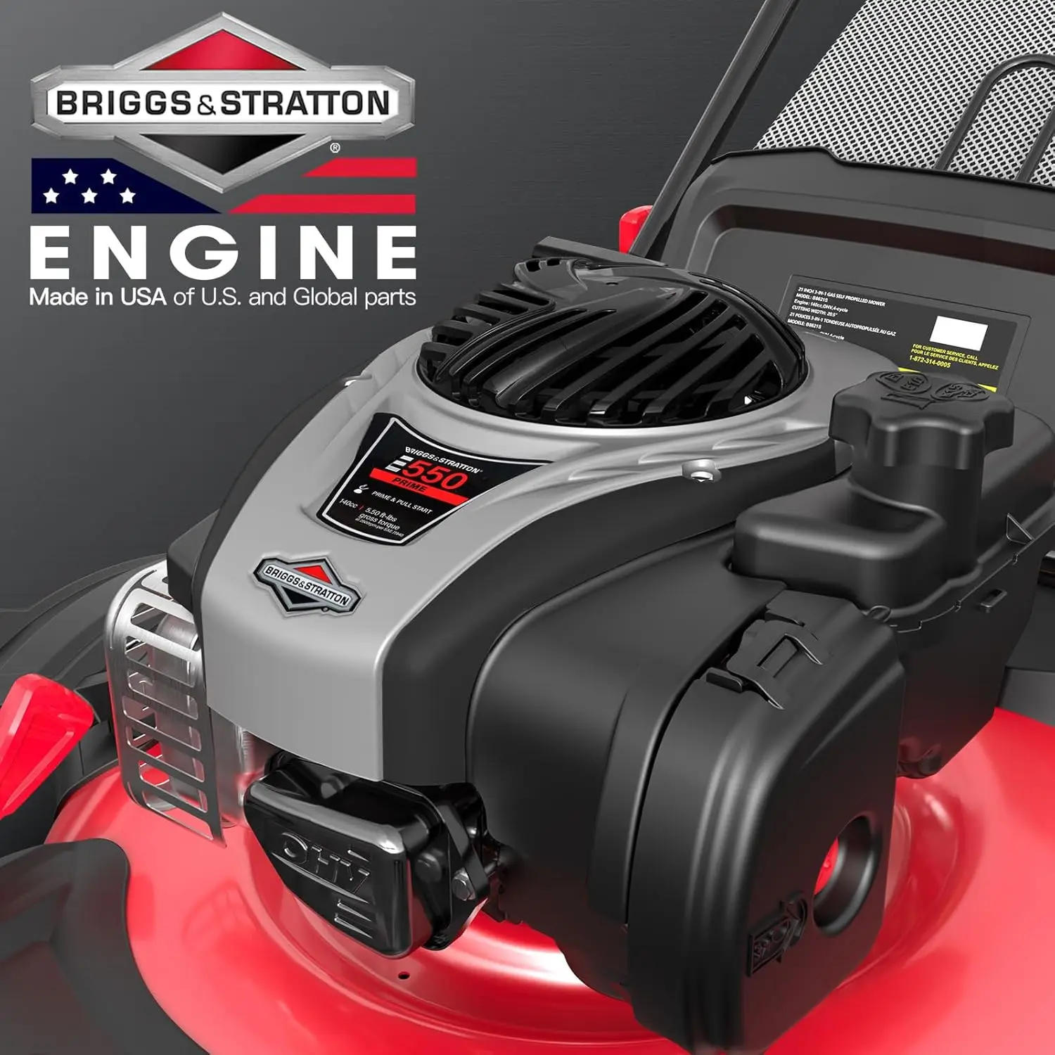 Self Propelled Gas Lawn Mower Engine 21 Inch Steel Deck 3 in 1 Mulch 6 Position Dual Lever Height Adjustment