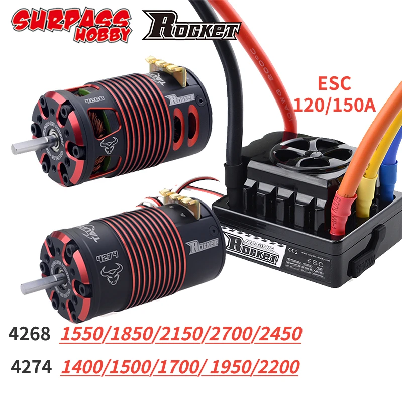 Moteur Rocket 4274 1550KV Sans Balais - Sensored, 5.0mm, Pour RC 1/8 - Neuf