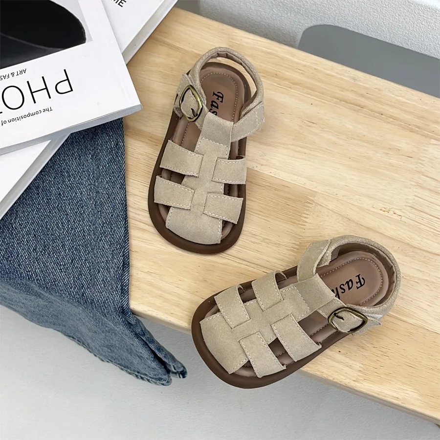 Children's Woven Hollowed Out Retro British Style Western Style Anti Slip Soft Sole Beach Sandals Boys Girls children sandals,kids sandals