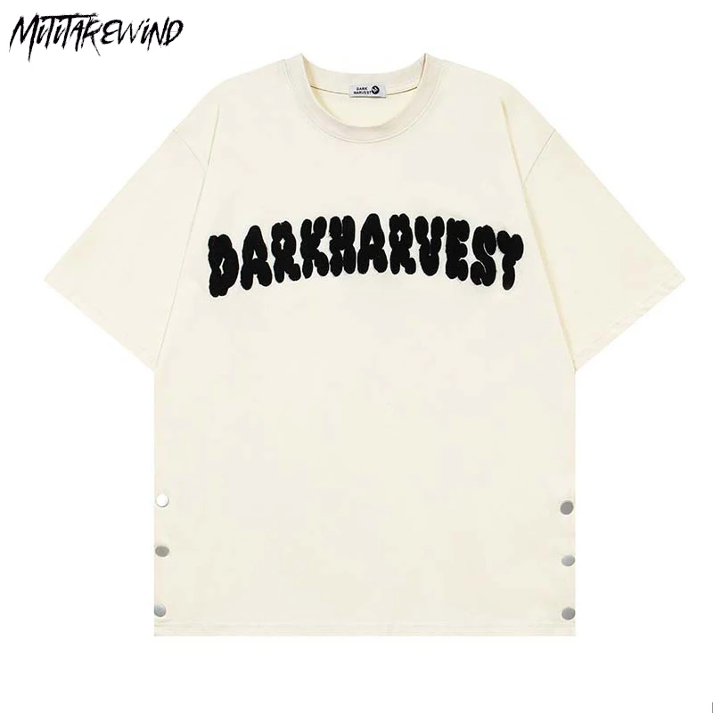 

High Street Embroidery Letter Print T Shirts Couple O Neck Pullover Loose Simple Basic Casual Summer Oversized Men Women Tops