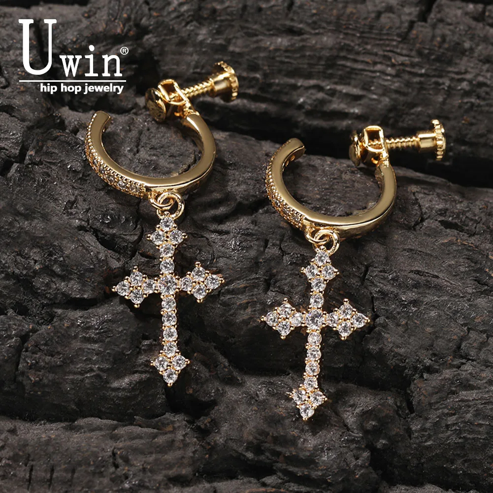 

Uwin Cross Earrings Half Arc With CZ Stone Exquisite Ear Studs Exquisite Screw Back Fashion Jewelry